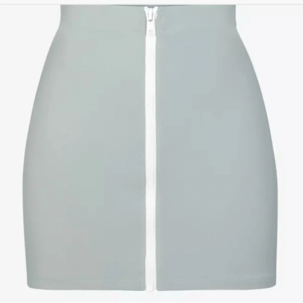 Skims Sporty Zipper Swim Mini Skirt Pacific Blue with White Contrast NWT